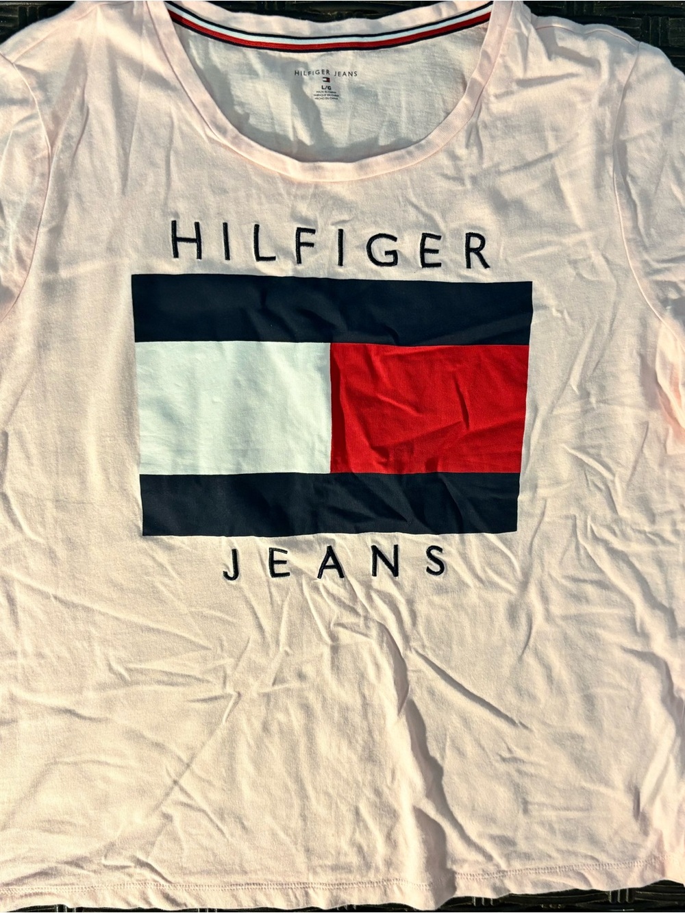 (2 for 1 price )Tommy Hilfiger Light Pink/Gray Tank with Navy, White & Red Flag